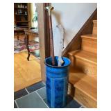 Blue Porcelain Umbrella Stand and Assorted Canes