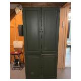Two Piece Olive Green Painted Storage Cabinet with