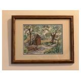 M. Gilley Signed Watercolor Barn Landscape