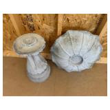 Two-Piece Cast Concrete Scalloped Flower Birdbath