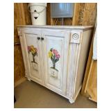 Hand-Painted Floral 2-Door Neoclassical Cabinet