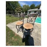 Pair of Bronze-Finish Slate Inlay Swivel Stools