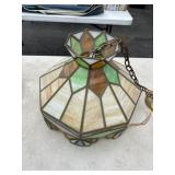 Vintage Leaded Slag Glass Octagonal Pendant Light