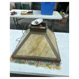 Arts & Crafts Slag Glass Pendant Lamp with Beaded