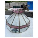 Leaded Glass Pink Floral Lamp, C. 1970s