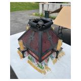 Red Slag Glass, Beaded Fringe Chandelier