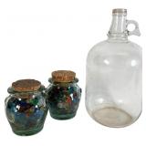 Vintage One Gallon Jug and 2 Barriers Glass Jars