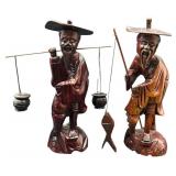 Pair of Chinese Hand-Carved Fisherman Figurines