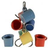 Assorted Fiesta Ceramic Mugs with Metal Stand