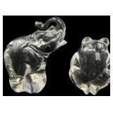Steuben Crystal Elephant and Bear Figurines