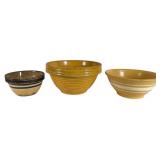 Three Antique Banded and Ribbed Yellowware Bowls