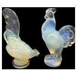 Pair of Sabino Opalescent Glass Roosters