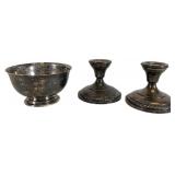 Gorham Sterling Bowl and Weighted Candlesticks