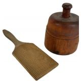 Two Primitive Wooden Butter Making Tools
