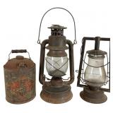 Dietz and Red Star lanterns and oil can
