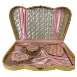 Vintage Embroidered Vanity Grooming Set in Case