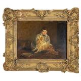 19th-century Oil Painting of Boy and Dog
