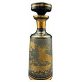 Gilt Frosted Black Glass Woodland Decanter