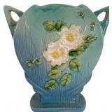 Roseville White Rose Art Pottery Fan Vase