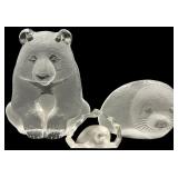 Three Mats Jonasson Glass Wildlife Figurines