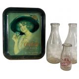 Coca-Cola Tray and Assorted Milk Bottles