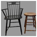 Painted Windsor Armchair and Turned Wood Stool