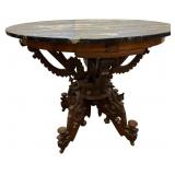 Victorian Eastlake Black Marble Top Pedestal Table