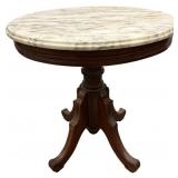 Victorian Round Marble Top Walnut Parlor Table