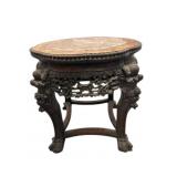 Chinese Carved Hardwood Marble Top Stand, 18" H