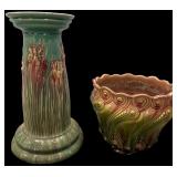 Two Art Nouveau Majolica Glazed Pottery Pieces
