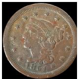 1 US 1851 Braided Hair Large Cent