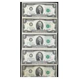 5 1976 Two Dollar Notes