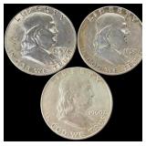 3 Silver 1959-1960 Franklin Half Dollars