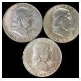 3 Silver 1961-D 1963 Franklin Half Dollars