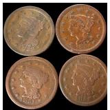 Four 1851-1852 US Copper Cents