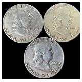 3 Silver 1950-D 1951-D Franklin Half Dollars
