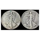 2 Silver 1945-S 1946-D Walking Liberty Half Dollar