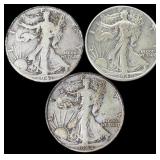 3 Silver 1941-D, 1942-S, 1942 Walking Liberty Half