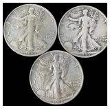 3 Silver 1944-S, 1944, 1945-S Walking Liberty Half
