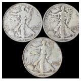 3 Silver 1942-D, 1942, 1943-S Walking Liberty half