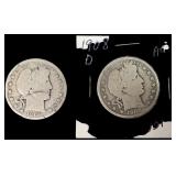 2 Silver 1904-O And 1908-D Barber Half Dollars