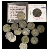 15 Silver 1942-1945 Jefferson War Nickels
