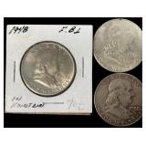 3 Silver 1948 1948 And 1958 D Franklin Half Dollar