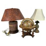 Two Decorative Table Lamps and Italian Globe