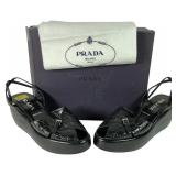 Vintage Prada Black Cocco-Embossed Wedge Sandals