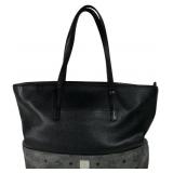 MCM Black Leather and Visetos Canvas Tote Bag