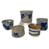 Five Salt-Glazed Cobalt Blue Stoneware Items