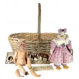 Bisque Doll, Goebel Duck and Steiff