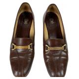 Gucci Vintage Brown Leather Block Heel Loafers