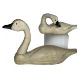 2 Hand-Carved Wooden Swan Decoys